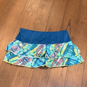 Lucky in Love Blue Pleated Tennis Skirt with Multicolor Geometric Print Size XL